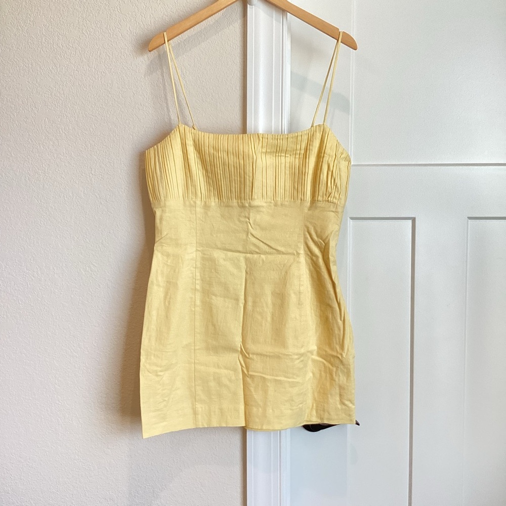 Anthropologie Sleeveless Linen Mini Dress Maeve Ophelia New 14 Butter Yellow - Picture 5 of 15